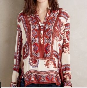 Anthropologie Tiny Nahara Boho Paisley Mixed Media Tunic Top XS
